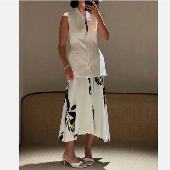 ZARA WOMAN $99  PRINTED MIDI SKIRT BLACK / WHITE 2914/150 NWT - Picture 4 of 9